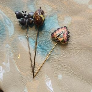 Set of Decorative Hat Pins with Butterfly and Peacock Designs